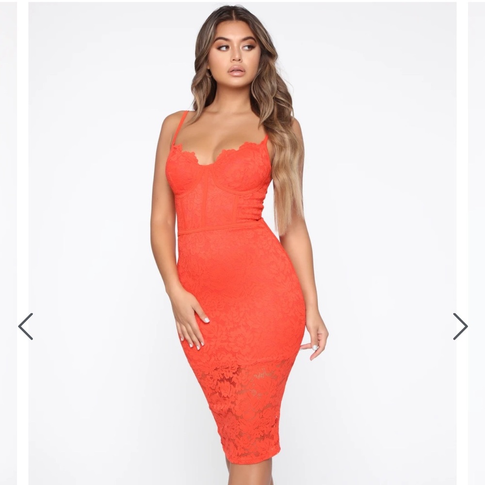 Orange laced corset midi dress